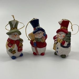 “Vintage” set of for ceramic Snowmen tree ornaments